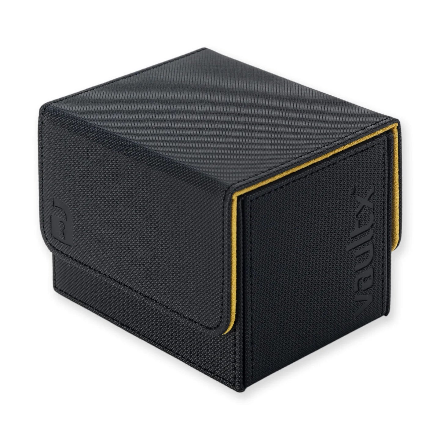 Vault X Sideloading Deck Box, 100+ Sleeved Trading Cards, Exo-Tec Material, Detachable Magnetic Lid (Black/Yellow)