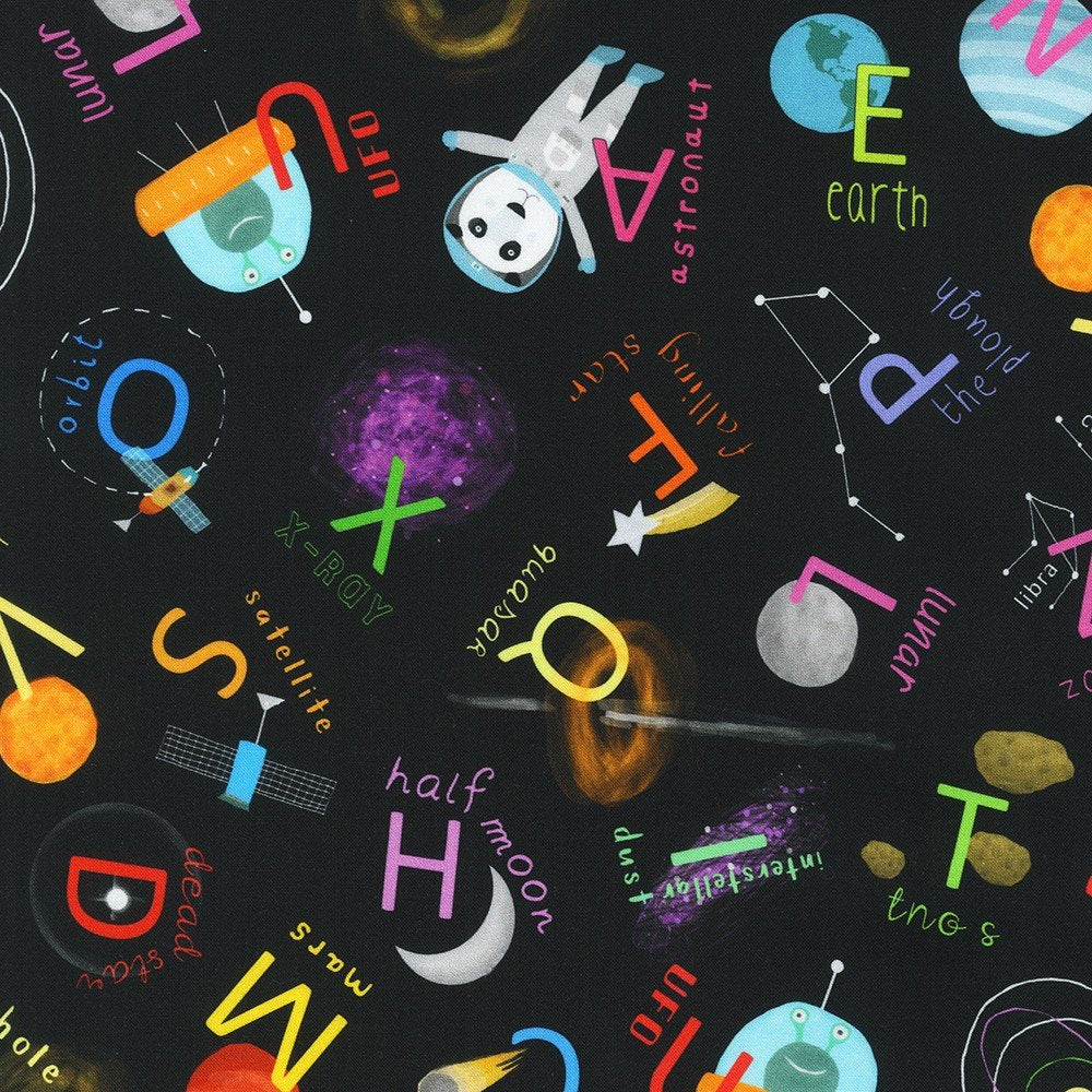 Robert Kaufman Space Adventure- Alphabet Black