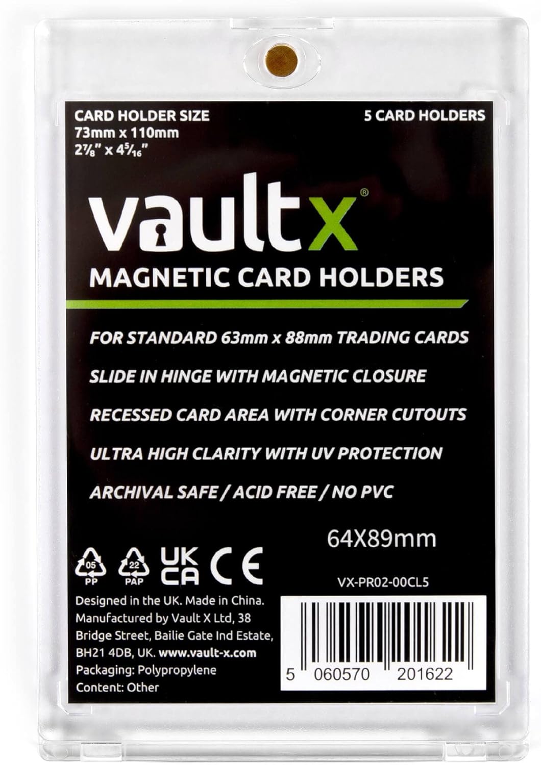 Vault X Magnetic Card Holder 35pt (5 Pack), Clear One Touch Hard Cases, UV Protection, for Trading Cards