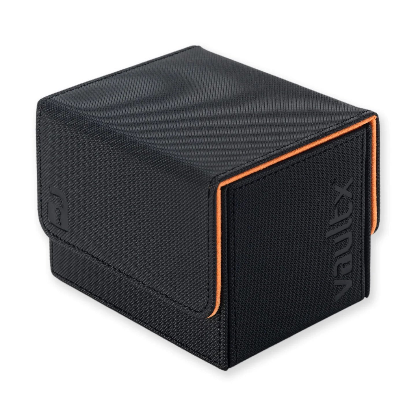 Vault X Sideloading Deck Box, 100+ Sleeved Trading Cards, Exo-Tec Material, Detachable Magnetic Lid (Black/Orange)