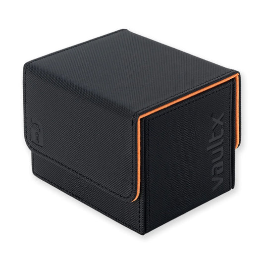 Vault X Sideloading Deck Box, 100+ Sleeved Trading Cards, Exo-Tec Material, Detachable Magnetic Lid (Black/Orange)