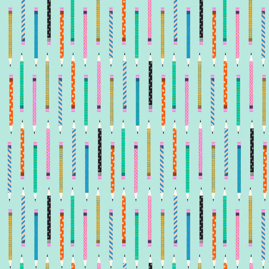 Dear Stella Fabrics Hall Pass Faye Guanipa The Pencil Thief Aqua Blue